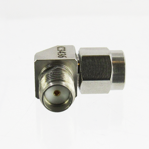 C3436 SMA Right Angle Internally Swept Adapter Male to Female 18Ghz VSWR 1.15