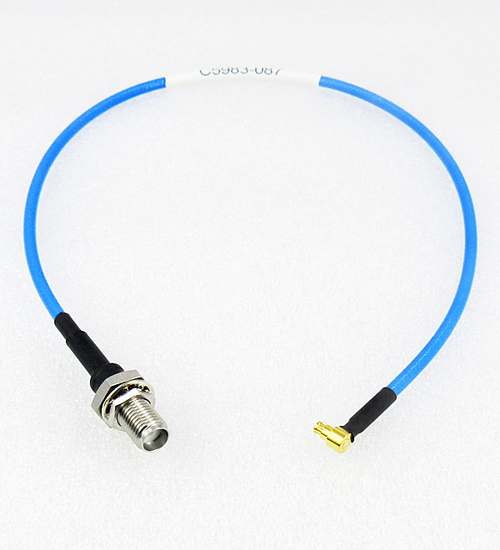 C5983-087-XX Custom Cable MiniSMP/Female Right Angle to SMA/Female Bulkhead CRF086MF Flexible 18Ghz Centric RF