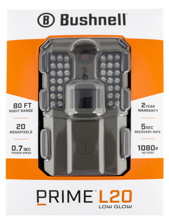 Bushnell 119930B Prime L20 Brown, Text LCD Display, 3/12/20MP Resolution, Red Glow Flash, SD Card Slot/Up to 32GB Memory - 029757199300