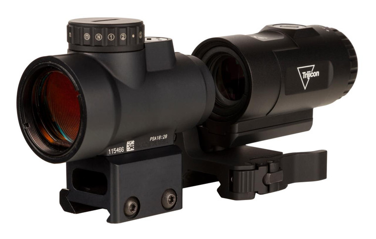 Trijicon 2200057 MRO HD w/Magnifier Matte Black 1x25mm Illuminated Red LED Dot/Circle Reticle 2/68 MOA Dot Rifle - 719307616073