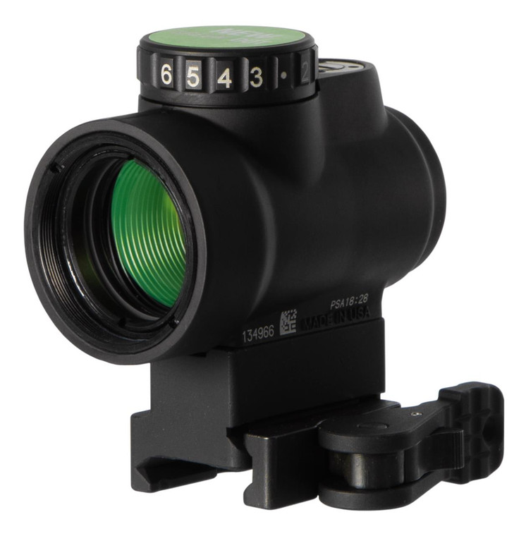 Trijicon 2200033 MRO  Matte Black 1x 25mm 2 MOA Illuminated Green LED Dot Reticle Features Full Co-Witness Levered QR Mount - 719307615571