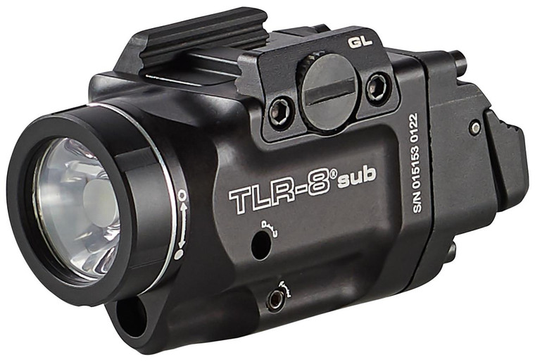 Streamlight 69411 TLR-8 Sub w/Laser Red Laser 500 Lumens, 640-660nM Wavelength, Black 141 Meters Beam Distance, Fits Glock 43x/43x w/Rail/48/48x w/Rail Handgun Rail Clamp Mount - 080926694118