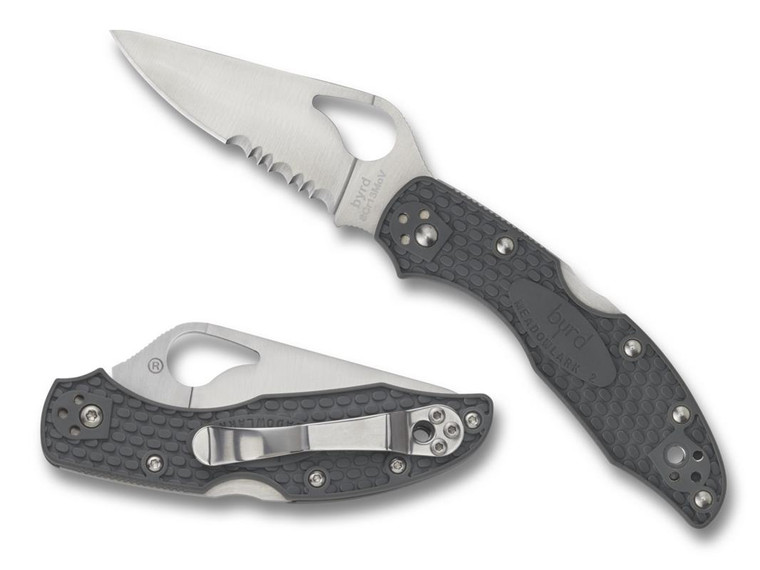 Spyderco BY04PSBK2 Byrd Meadowlark 2 Lightweight 2.87" Folding Drop Point Part Serrated 8Cr13MoV SS Blade Black  Textured FRN Handle Includes Pocket Clip - 716104401529