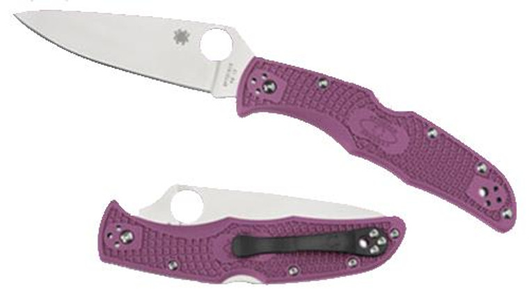 Spyderco C10FPPR Endura 4 Lightweight 3.75" Folding Clip Point Plain VG-10 SS Blade Purple Bi-Directional Texturing FRN Handle Includes Pocket Clip - 716104002986