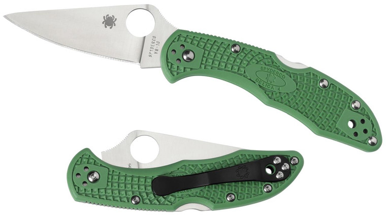 Spyderco C11FPGR Delica 4 Lightweight 2.88" Folding Drop Point Plain VG-10 SS Blade Green Bi-Directional Texturing FRN Handle Includes Pocket Clip - 716104003068