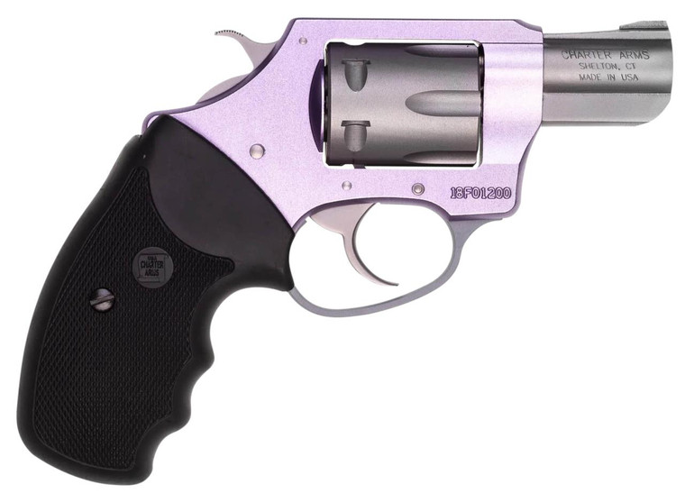 Charter Arms 52240 Pathfinder Lite Lavender Lady 22 LR 8 Shot 2" Matte Stainless Barrel & Cylinder Lavender Aluminum Frame Black Finger Grooved Rubber Grip - 678958522402