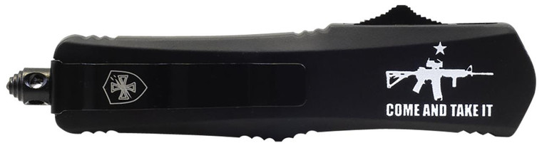 Templar Knife SAR15531 Come And Take It Gen II Small 2.69" OTF Tanto Part Serrated Black 440C SS Blade/4.31" Black "Come And Take It" Aluminum Handle Features Glass Breaker Includes Pocket Clip/Sheath