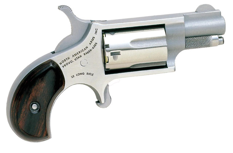 North American Arms 22LR Mini-Revolver *CA Compliant 22 LR Caliber with 1.13" Barrel, 5rd Capacity Cylinder, Overall Stainless Steel Finish & Rosewood Birdshead Grip - 744253000034