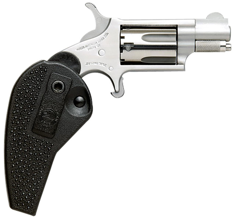 North American Arms 22MSHG Mini-Revolver  22 WMR Caliber with 1.13" Barrel, 5rd Capacity Cylinder, Overall Stainless Steel Finish & Black Synthetic Holster Grip - 744253000928