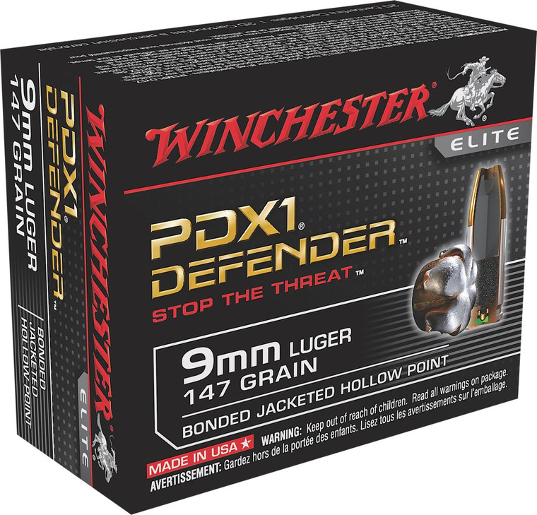 Winchester Ammo S9MMPDB1 Defender  9mm Luger 147 gr Bonded Jacket Hollow Point 20 Per Box/10 Cs - 020892217836