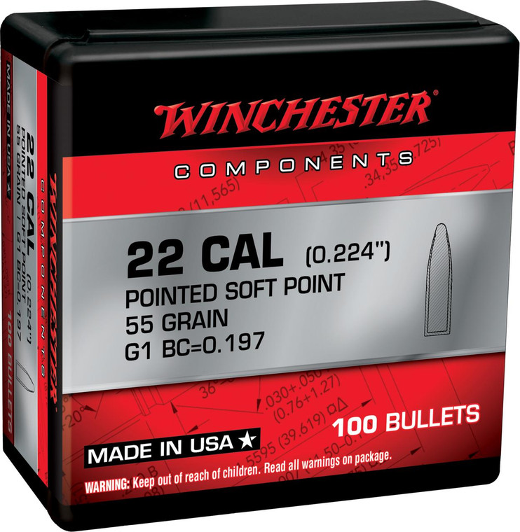Winchester Ammo  Centerfire Rifle Reloading 223 Rem .224 55 gr Pointed Soft Point (PSP) 100 Per Box - 020892633629