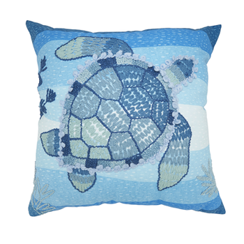 OUTDOOR EMBROIDERED TURTLE PILLOW 7333-CZ20SP-23