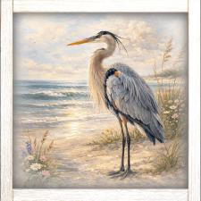 24x24 Blue Heron on Floral Beach  A-24-663-112