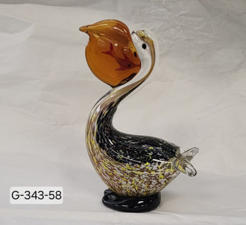 GLASS PELICAN W/FISH G343-58