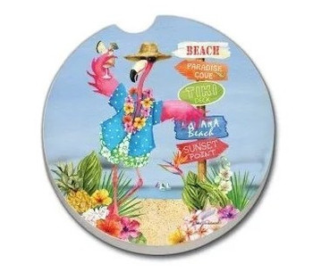 Car Coaster-Luau Flamingo 03-00081-91-Set of 4