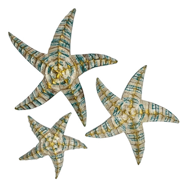 SET OF 3 BLU/GOLD STARFISH BV1341-52