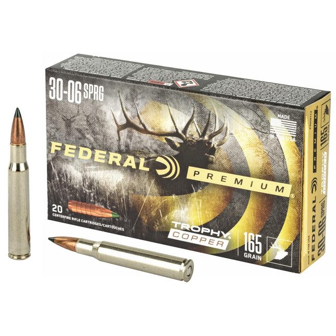 Federal, Premium, 30-06, 165 Grain, Trophy Copper, Lead Free, 20 Round Box, California Certified Nonlead Ammunition - 029465063504