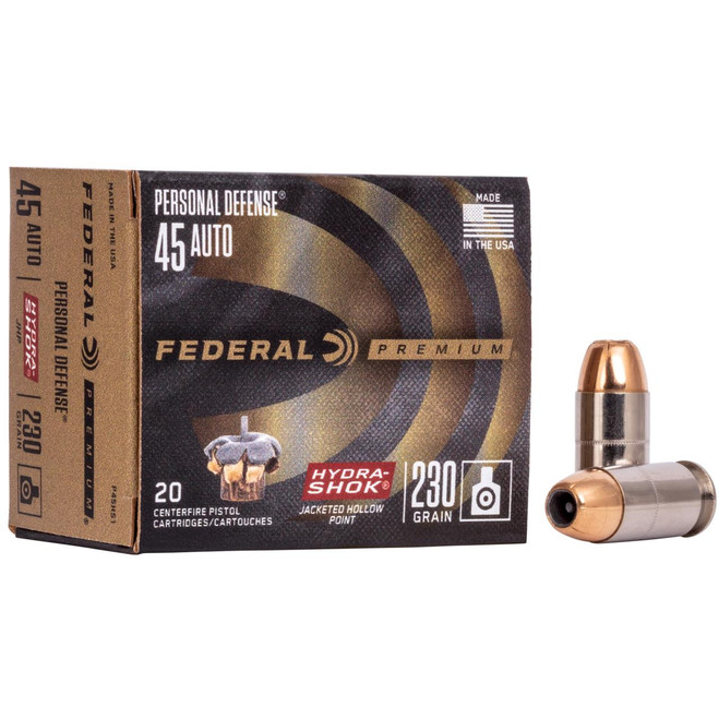 Federal Personal Defense .45 Auto 230 Grain Hydra-Shok Jacketed Hollow Point - 029465085414