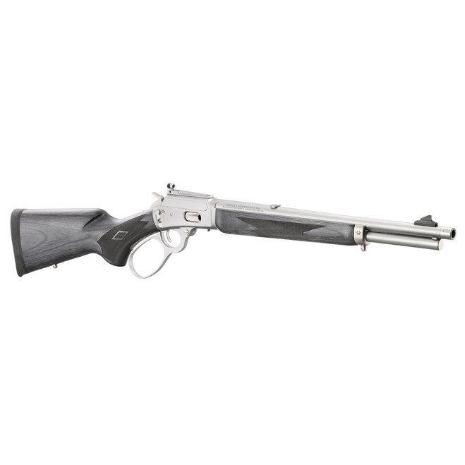 Marlin Firearms, 1894, Trapper, Lever Action Rifle, 357 Magnum, 16.1" Cold Hammer Forged Barrel, Threaded 1/2X28, Matte Finish, Silver, Black Laminate Stock, Skinner Bear Buster Front and Skinner Rece