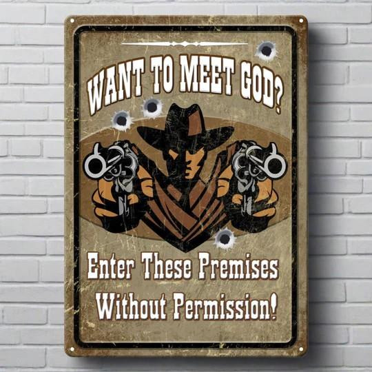 River's Edge Tin Sign 12"x17" -Want To Meet God Tin Sign - 643323159200