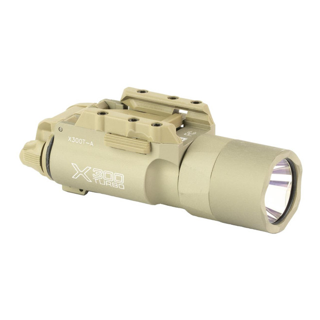 Surefire, X300 Turbo, Weaponlight, White LED, 650 Lumens, Fits Picatinny and Universal, 66,000 Candela, Lever Latch Attachment, For Pistols, Matte Finish, Tan - 084871331609