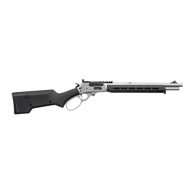 Marlin Firearms, 1895, Trapper, Lever Action Rifle, .45-70 Government, 16.17" Cold Hammer Forged Barrel, Threaded 11/16x24, Stainless Finish, Silver, Black Magpul ELG Stock and M-LOK Forend, Skinner B