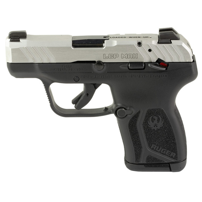 Ruger, LCP MAX, Double Action Only, Semi-automatic, Polymer Frame Pistol, Compact, 380ACP, 2.8" Barrel, Matte Stainless Finish with Polished Sides, Black Frame, Tritium Front Sight with White Outline