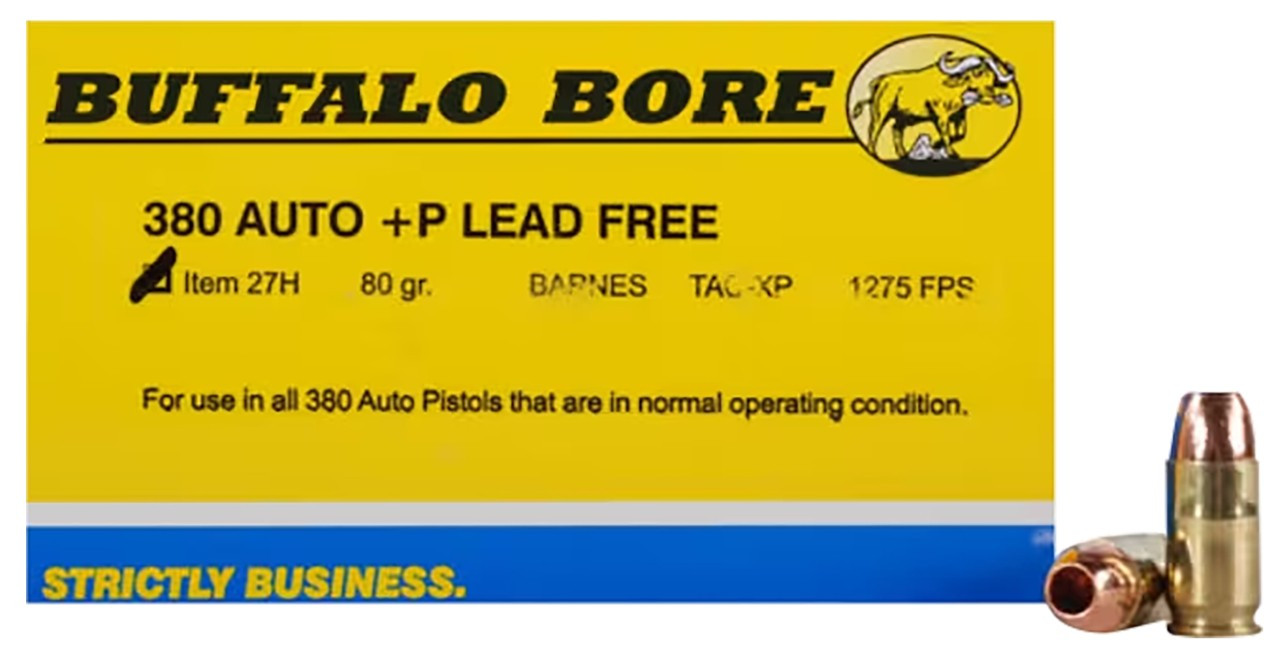 Buffalo Bore Ammunition 27H20 Buffalo-Barnes Strictly Business 380 ACP +P 80 gr Barnes TAC XP Lead Free 20 Per Box/ 12 Case - 651815027081 Buffalo Bore Ammunition 27H20 Buffalo-Barnes Strictly Business 380 ACP +P 80 gr Barnes TAC XP Lead Free 20 Per Box/ 12 Case - 651815027081