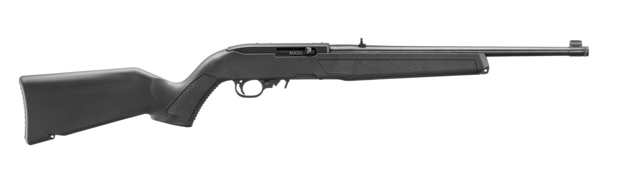 Ruger, 10/22, Semi-automatic, 22LR, 16.4" Threaded Barrel, 1/2X28 Thread Pitch, Satin Finish, Black, Adjustable Rear Sight, Gold Front Bead Sight, Manual Safety, 10 Round Rotary Magazine - 73667632000