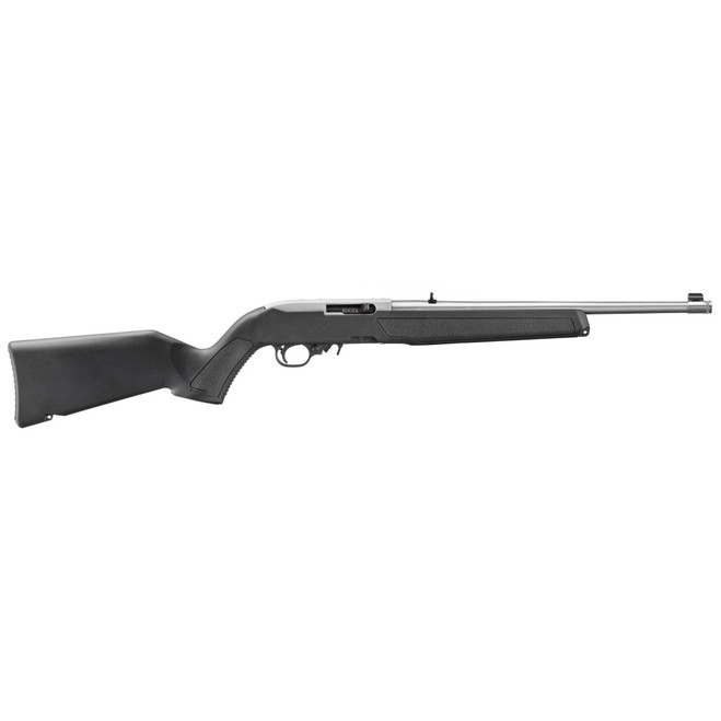 Ruger, 10/22, Semi-automatic, 22LR, 16.4" Threaded Barrel, 1/2X28 Thread Pitch, Stainless Steel Barrel, Black Polymer Stock, Adjustable Rear Sight, Gold Front Bead Sight, Manual Safety, 10 Round Rotar