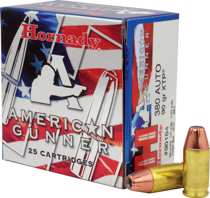 Hornady 90104 American Gunner 380 (ACP) 90 GR XTP Hollow Point 25 Bx - 090255901047