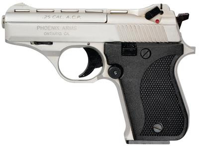 Phoenix HP-25 .25 ACP 3 Inch Barrel Nickel Finish Black Grips 10