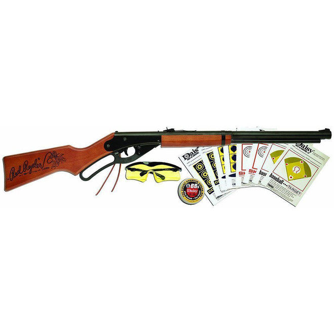 Daisy 994938-403 Red Ryder Carbine Air Rifle Fun Kit Lever .177 BB Wood w/BB/Glasses/Target - 039256849385