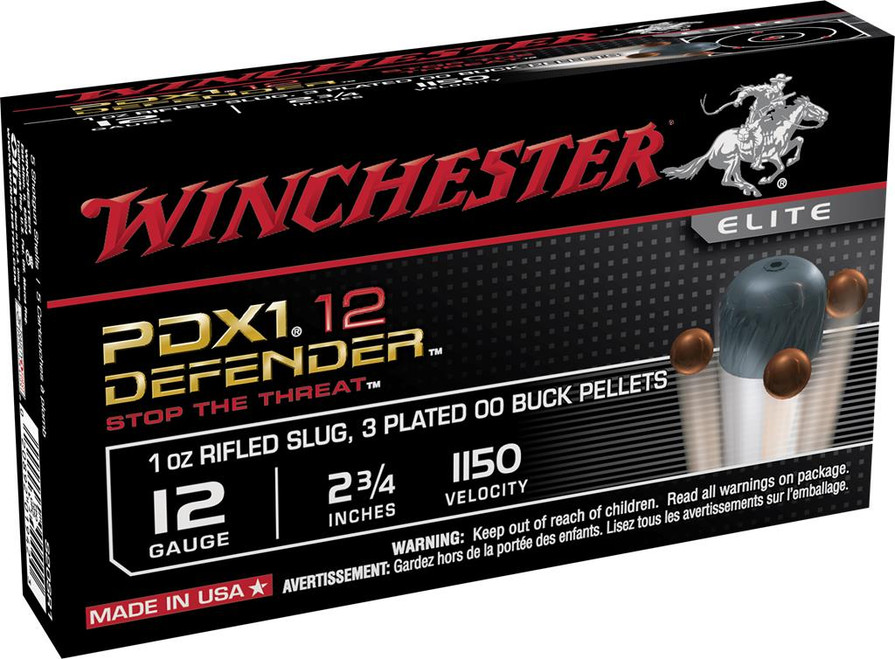 Winchester Ammo S12PDX1 PDX1 Defender  12 Gauge 2.75" 1 oz Rifled Slug, 3 Plated 00 Buck Pellets Shot 10 Bx/ 10 Cs - 020892020078