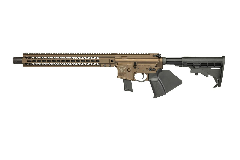 Brigade 9mm Forged 16" Barrel Cerakote Armor Black Fixed Stock 15" Rail w/Mini Can and SFG FDECA - 850020843930