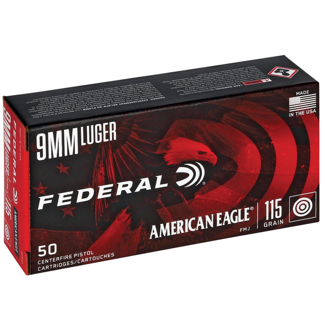 Federal AE9DP American Eagle  9mm Luger 115 gr Full Metal Jacket (FMJ) 1000rd Case - 400000169644