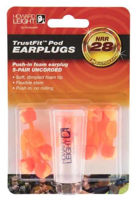 Howard Leight R02236 TrustFit Pod Ear Plugs 28 dB In The Ear Non-Corded Orange Dimple Foam Tips for Adults 5 Pair - 033552022367