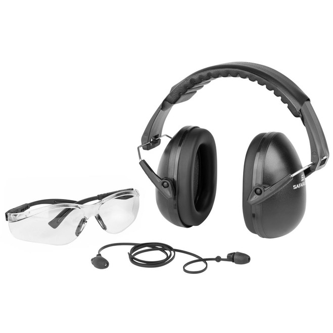 Safariland 1348650 Impulse Range Kit Over the Head Black Ear Cups with Black Headband Muffs, Clear Lens with Black Frame Glasses & Orange Foam Earplugs for Adults 1 Pair - 814420021251