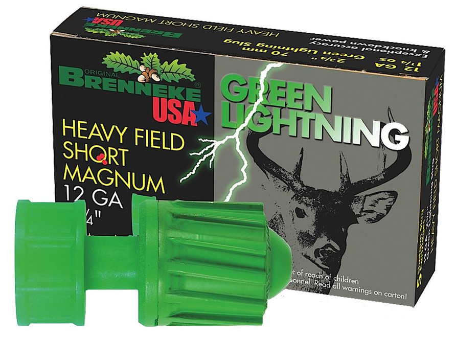 Brenneke SL122HFSGL Green Lightning 12 Gauge 2.75" 1 1/4 oz Slug Shot 5 Box - 4030128120782