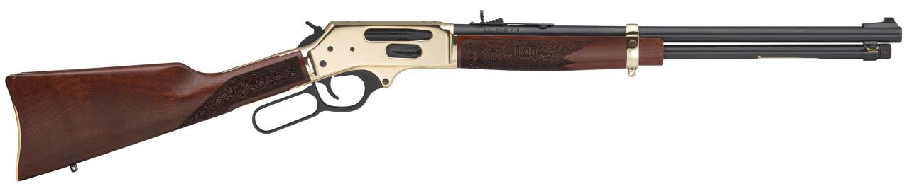 Henry H0243030 Side Gate Lever Action 30-30 Win Caliber with 5+1 Capacity, 20" Blued Barrel, Polished Brass Metal Finish & American Walnut Stock Right Hand - 619835060457