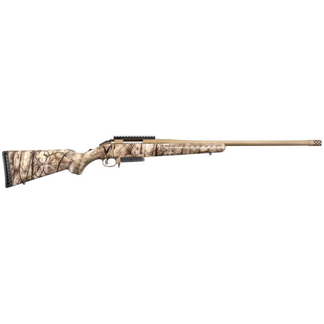 Ruger 26929 American  300 Win Mag  3+1 24" Threaded/Muzzle Brake Barrel With Burnt Bronze Cerakote Finish, GoWild Camo I-M Brush Synthetic Stock, Single Stack Magazine, Optics Ready - 736676269297