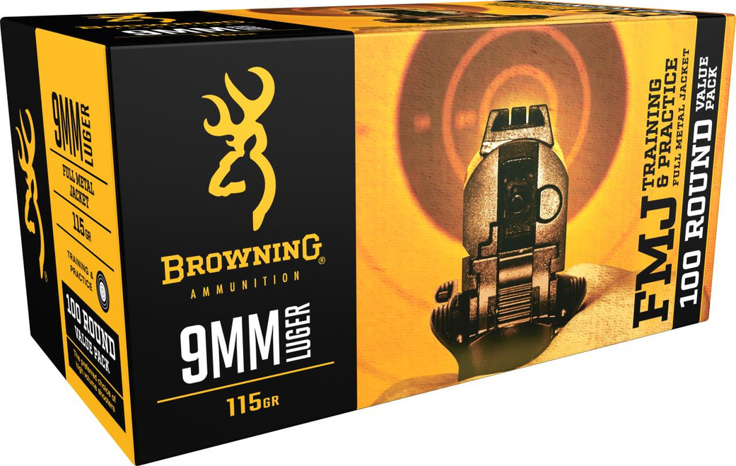 Browning Ammo B191800094 BPT Performance Target 9mm Luger 115 gr Full Metal Jacket (FMJ) 100 Box - 020892224285