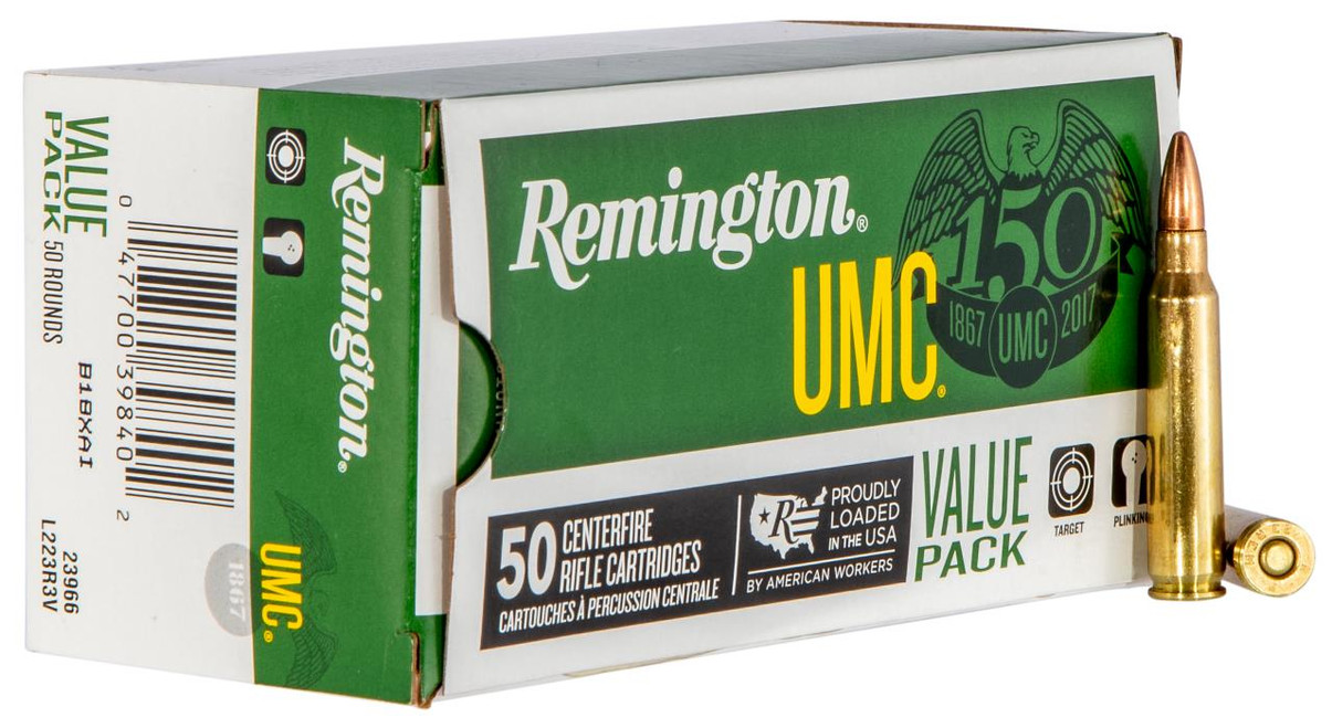 Remington UMC .223 Remington 55 Grain Metal Case 50 Per Box - 047700398402