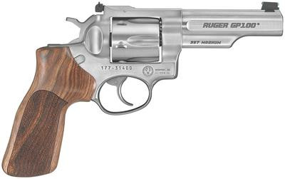 Ruger GP100 Match Champion .357 Magnum 4.2 Inch Slab-Sided Half-Lug Barrel Satin Stainless Steel Fiber Optic Front Sight/Adjustable Rear Sight Hogue Stippled Hardwood Grip 6 Round - 736676017553