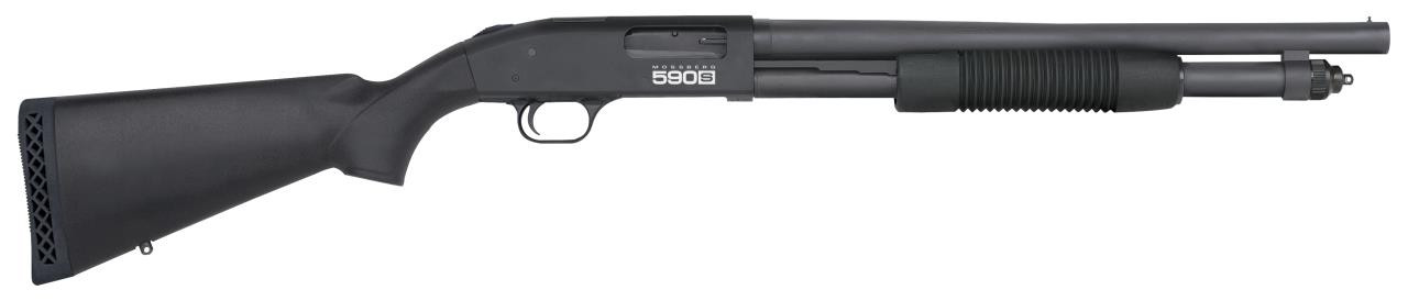 Mossberg 51605 590S Tactical 12 Gauge 9+1(1.75") 6+1(2.75") 5+1(3") 3" Chamber 18.5" Barrel, Matte Blued Metal Finish, Corncob Forend, Synthetic Stock, Optics Ready - 015813516051