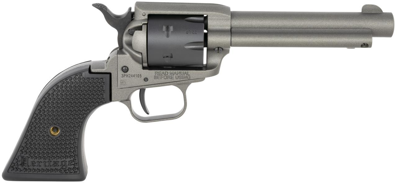 Heritage Mfg RR22C4 Rough Rider  22 LR 6 Shot 4.75" Tungsten Gray Cerakote Steel Barrel & Frame, Black Satin Cylinder & Textured Polymer Grips - 727962707807