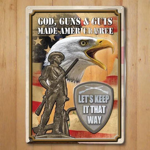River's Edge Tin Sign 12"x17" -God,guns, And Guts Tin Sign - 643323159002
