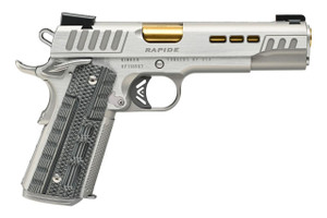 Kimber America, Rapide Dawn, Semi-automatic, 1911, Full Size, 9MM, 5" Barrel, Gold TiN Finish, Brushed Stainless Finish, Silver, TRUGLO TFX Tritium/Fiber-Optic Day/Night Sights, Black/Gray G10 Grips,