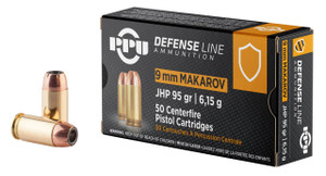 PPU PPD9M Defense  9x18 Makarov 95 gr Jacket Hollow Point 50 Per Box/ 20 Case - 8605003813293