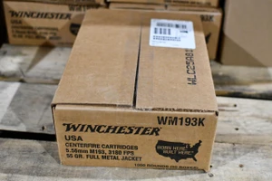 Winchester Ammo WM193K USA  5.56mm 55 GR Full Metal Jacket (FMJ) 1000RD Case -